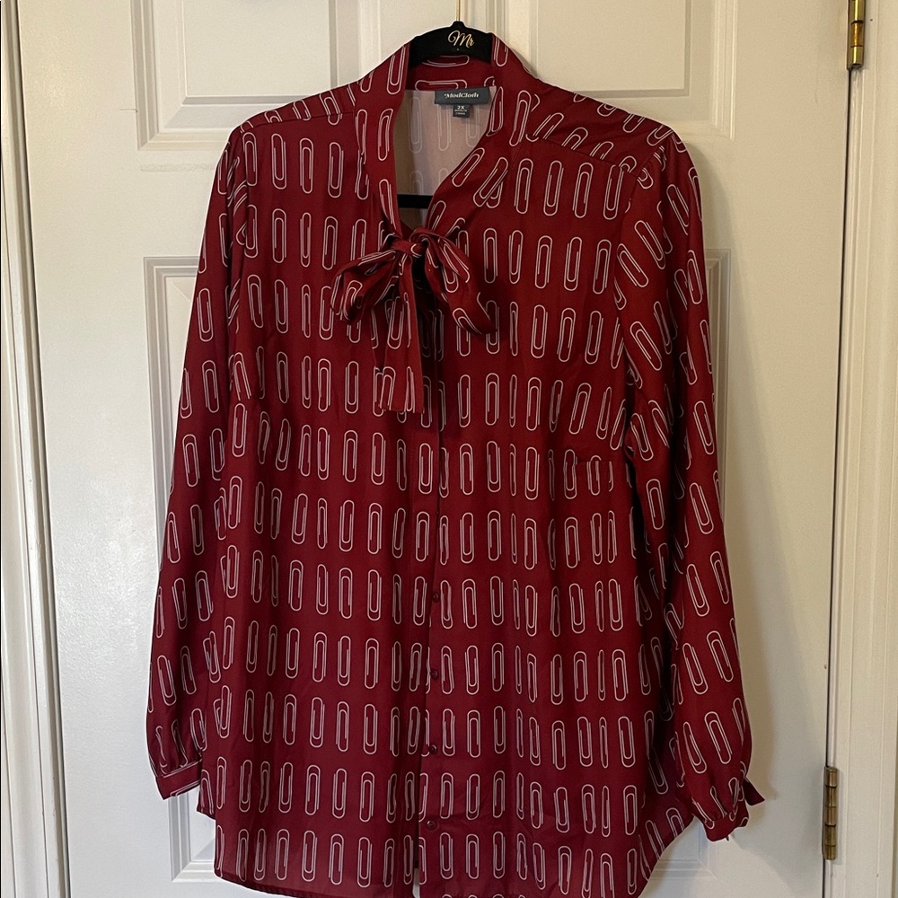 Modcloth Burgundy Paperclip Blouse with Bow 2X